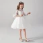 Chic / Beautiful White See-through Flower Girl Dresses 2020 Ball Gown High Neck 1/2 Sleeves Appliques Lace Beading Pearl Sash Short Ruffle Tulle
