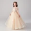 Victorian Style Champagne See-through Birthday Flower Girl Dresses 2020 Ball Gown Scoop Neck Puffy Long Sleeve Appliques Lace Star Sequins Floor-Length / Long Ruffle