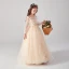 Victorian Style Champagne See-through Birthday Flower Girl Dresses 2020 Ball Gown Scoop Neck Puffy Long Sleeve Appliques Lace Star Sequins Floor-Length / Long Ruffle
