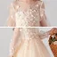 Victorian Style Champagne See-through Birthday Flower Girl Dresses 2020 Ball Gown Scoop Neck Puffy Long Sleeve Appliques Lace Star Sequins Floor-Length / Long Ruffle