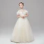 Vintage / Retro Champagne Flower Girl Dresses 2020 Ball Gown See-through High Neck Short Sleeve Appliques Lace Pearl Sash Floor-Length / Long Ruffle