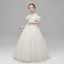 Vintage / Retro Champagne Flower Girl Dresses 2020 Ball Gown See-through High Neck Short Sleeve Appliques Lace Pearl Sash Floor-Length / Long Ruffle