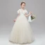 Vintage / Retro Champagne Flower Girl Dresses 2020 Ball Gown See-through High Neck Short Sleeve Appliques Lace Pearl Sash Floor-Length / Long Ruffle