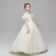 Vintage / Retro Champagne Flower Girl Dresses 2020 Ball Gown See-through High Neck Short Sleeve Appliques Lace Pearl Sash Floor-Length / Long Ruffle