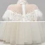 Vintage / Retro Champagne Flower Girl Dresses 2020 Ball Gown See-through High Neck Short Sleeve Appliques Lace Pearl Sash Floor-Length / Long Ruffle