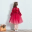 Chic / Beautiful Red See-through Birthday Flower Girl Dresses 2020 Ball Gown High Neck Puffy 3/4 Sleeve Star Sequins Short Ruffle