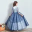 Chic / Beautiful Royal Blue See-through Birthday Flower Girl Dresses 2020 Ball Gown High Neck 3/4 Sleeve Appliques Flower Beading Sequins Floor-Length / Long Ruffle
