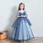 Chic / Beautiful Royal Blue See-through Birthday Flower Girl Dresses 2020 Ball Gown High Neck 3/4 Sleeve Appliques Flower Beading Sequins Floor-Length / Long Ruffle