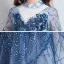 Chic / Beautiful Royal Blue See-through Birthday Flower Girl Dresses 2020 Ball Gown High Neck 3/4 Sleeve Appliques Flower Beading Sequins Floor-Length / Long Ruffle