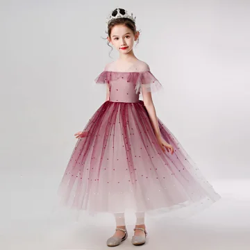 Élégant Bordeaux Anniversaire Robe Ceremonie Fille 2020 Robe Boule Transparentes V Cou Manches Courtes Perlage Perle Longueur Cheville Volants