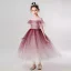 Elegant Burgundy Birthday Flower Girl Dresses 2020 Ball Gown See-through V-Neck Short Sleeve Beading Pearl Ankle Length Ruffle