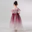 Elegant Burgundy Birthday Flower Girl Dresses 2020 Ball Gown See-through V-Neck Short Sleeve Beading Pearl Ankle Length Ruffle