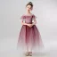 Elegant Burgundy Birthday Flower Girl Dresses 2020 Ball Gown See-through V-Neck Short Sleeve Beading Pearl Ankle Length Ruffle