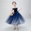 Chic / Beautiful Navy Blue Birthday Flower Girl Dresses 2020 Ball Gown Off-The-Shoulder Short Sleeve Backless Embroidered Star Tea-length Ruffle