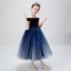 Chic / Beautiful Navy Blue Birthday Flower Girl Dresses 2020 Ball Gown Off-The-Shoulder Short Sleeve Backless Embroidered Star Tea-length Ruffle