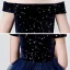 Chic / Beautiful Navy Blue Birthday Flower Girl Dresses 2020 Ball Gown Off-The-Shoulder Short Sleeve Backless Embroidered Star Tea-length Ruffle