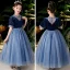 Chic / Beautiful Navy Blue Velour Birthday Flower Girl Dresses 2020 Ball Gown See-through Scoop Neck Puffy Short Sleeve Sequins Glitter Tulle Floor-Length / Long Ruffle