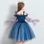Schöne Königliches Blau Geburtstag Blumenmädchenkleider 2020 Ballkleid Off Shoulder Geschwollenes Lange Ärmel Star Pailletten Kurze Rüschen