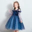 Schöne Königliches Blau Geburtstag Blumenmädchenkleider 2020 Ballkleid Off Shoulder Geschwollenes Lange Ärmel Star Pailletten Kurze Rüschen