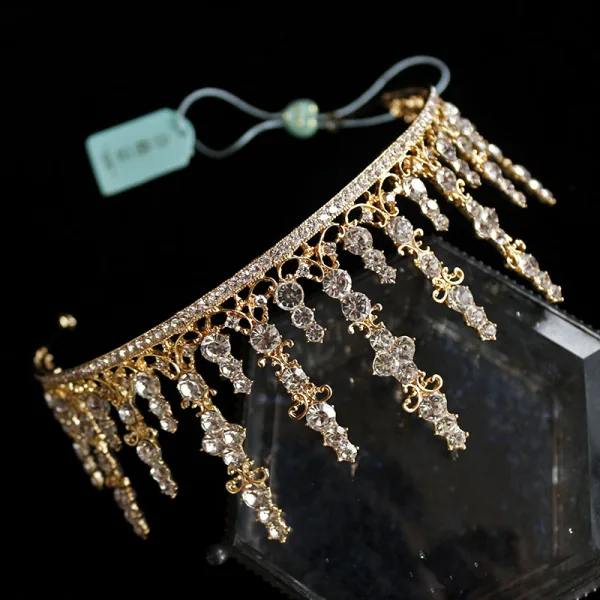 Klassisk Gull Rhinestone Har Tilbehor 2020 Metall Tiara Bryllup Tilbehør