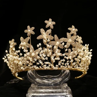 Charming Gold Bridal Jewelry 2020 Alloy Rhinestone Flower Beading Tiara Earrings Wedding Accessories