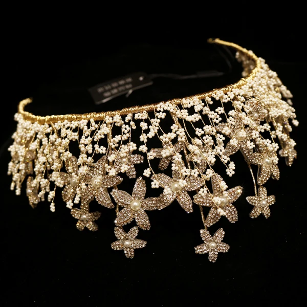 Charming Gold Bridal Jewelry 2020 Alloy Rhinestone Flower Beading Tiara Earrings Wedding Accessories