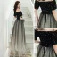 Chic / Belle Noire Robe De Soirée 2020 Princesse De l'épaule Manches Courtes Étoile Brodé Paillettes Longue Volants Robe De Ceremonie