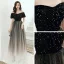 Chic / Belle Noire Robe De Soirée 2020 Princesse De l'épaule Manches Courtes Étoile Brodé Paillettes Longue Volants Robe De Ceremonie