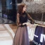 Vintage / Originale Noire Robe De Soirée 2020 Princesse Transparentes Col Haut Gonflée 3/4 Manches Appliques En Dentelle Paillettes Perlage Longue Volants Dos Nu Robe De Ceremonie