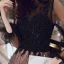 Vintage / Originale Noire Robe De Soirée 2020 Princesse Transparentes Col Haut Gonflée 3/4 Manches Appliques En Dentelle Paillettes Perlage Longue Volants Dos Nu Robe De Ceremonie