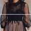 Vintage / Originale Noire Robe De Soirée 2020 Princesse Transparentes Col Haut Gonflée 3/4 Manches Appliques En Dentelle Paillettes Perlage Longue Volants Dos Nu Robe De Ceremonie