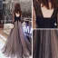 Vintage / Originale Noire Robe De Soirée 2020 Princesse Transparentes Col Haut Gonflée 3/4 Manches Appliques En Dentelle Paillettes Perlage Longue Volants Dos Nu Robe De Ceremonie