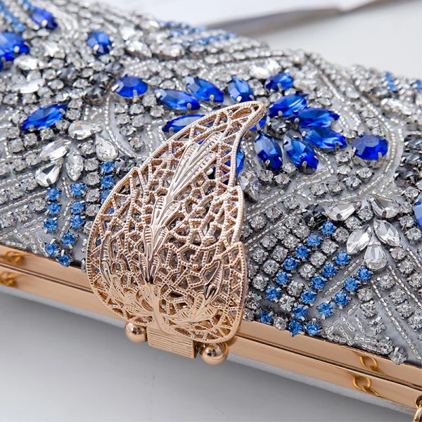 Élégant Bleu Roi Faux Diamant Carrés Pochette 2020 Métal Perlage