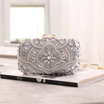 Fine Sølv Firkantede Håndvesken 2020 Metall Beading Perle Rhinestone