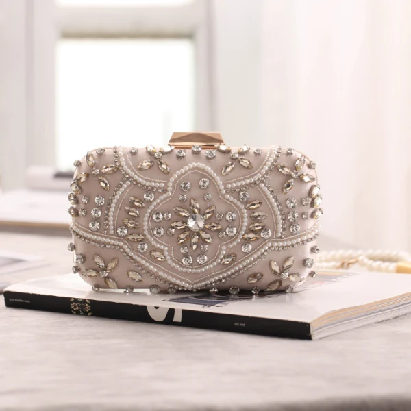 Chic / Beautiful Silver Square Clutch Bags 2020 Metal Beading Pearl Rhinestone