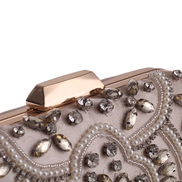 Chic / Beautiful Silver Square Clutch Bags 2020 Metal Beading Pearl Rhinestone