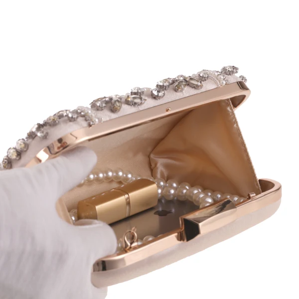 Chic / Beautiful Silver Square Clutch Bags 2020 Metal Beading Pearl Rhinestone