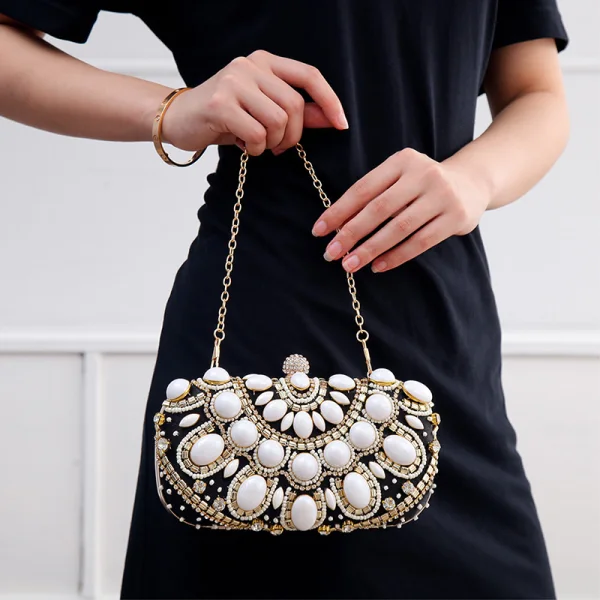 Chic / Belle Champagne Carrés Pochette 2020 Métal Perlage Faux Diamant