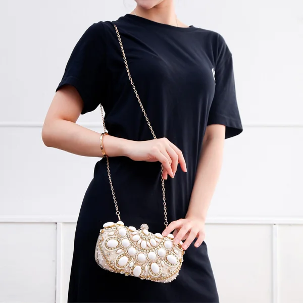 Chic / Belle Champagne Carrés Pochette 2020 Métal Perlage Faux Diamant