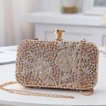 Snygga Fina Champagne Beading Rhinestone Fyrkantiga Kuvertväska 2020