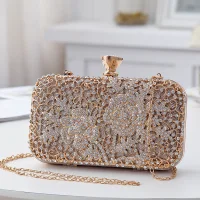 Piękne Szampan Frezowanie Rhinestone Kwadratowe Kopertówki 2020