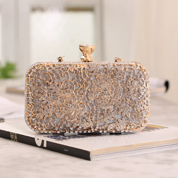 Chic / Beautiful Champagne Beading Rhinestone Square Clutch Bags 2020