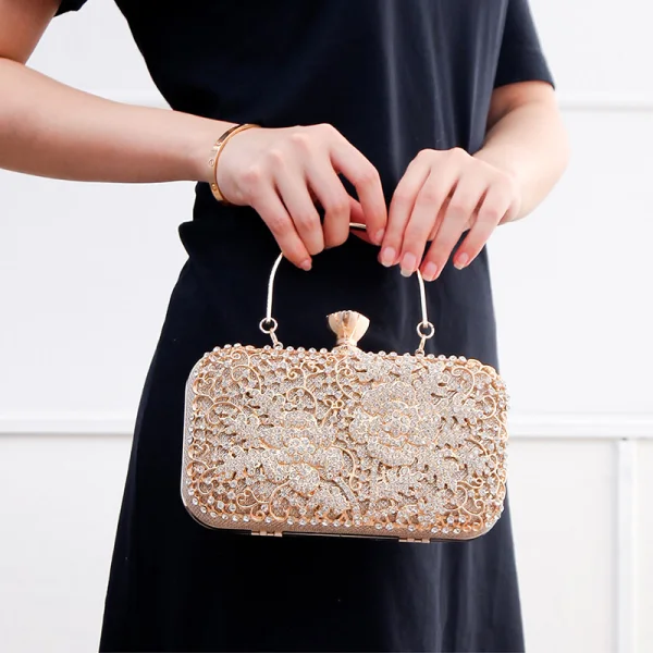 Chic / Beautiful Champagne Beading Rhinestone Square Clutch Bags 2020