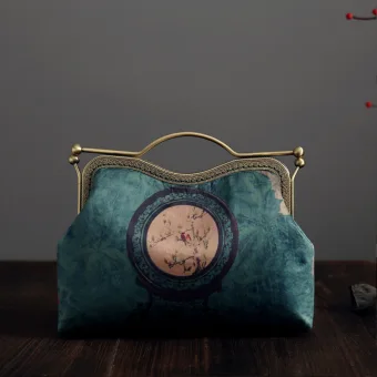 Chinese Style Vintage Retro Green Clutch Bags 2020 Metal Printing Flower Polyester