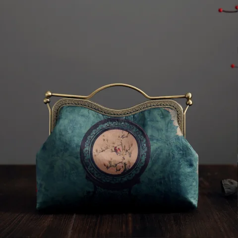 Chinesischer Stil Vintage Grün Clutch Tasche 2020 Metall Drucken Blumen Polyester