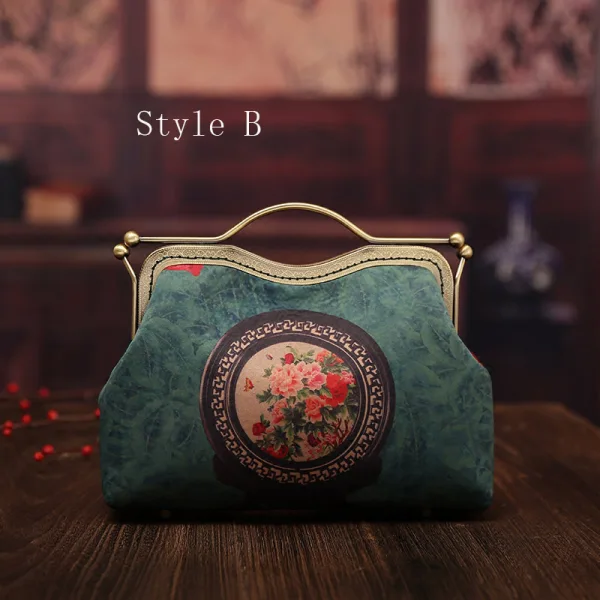 Chinese Stijl Vintage Groen Handtassen 2020 Metaal Het Drukken Bloem Polyester