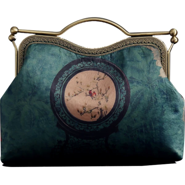 Chinese Stijl Vintage Groen Handtassen 2020 Metaal Het Drukken Bloem Polyester