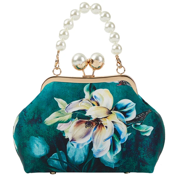 Vintage / Retro Chinese style Dark Green Clutch Bags 2020 Metal Printing Flower Polyester