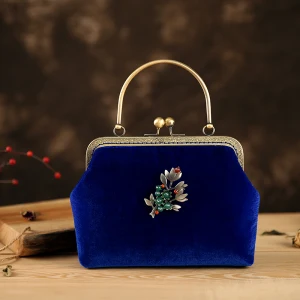 Chinese Stijl Vintage Koninklijk Blauw Velour Kralen Vierkante Handtassen 2020