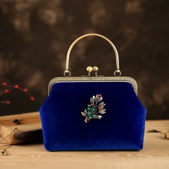 Chinese Style Vintage Retro Royal Blue Velour Beading Square Clutch Bags 2020